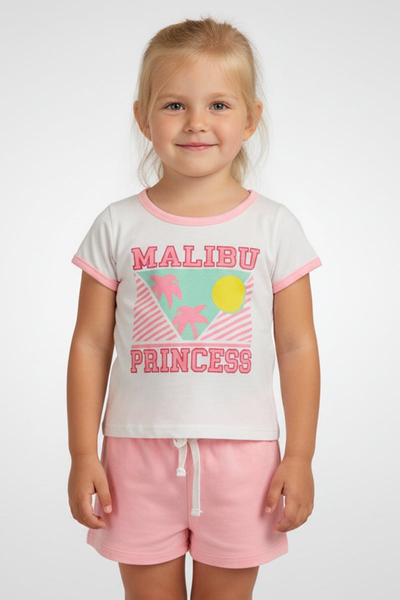 Freestyle Toddlers Girl 3 Pieces Graphic Print T-Shirt And Shorts, Set, Multicolor - Image 1